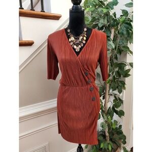 ASOS Women Red 100% Polyester V Neck 3/4 Sleeve Casual Knee Length Dress Size 12